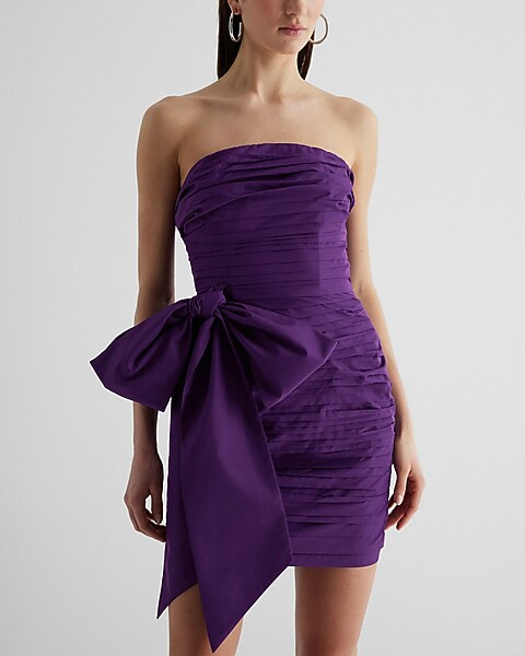 Strapless Ruched Statement Bow Mini Sheath Dress | Express
