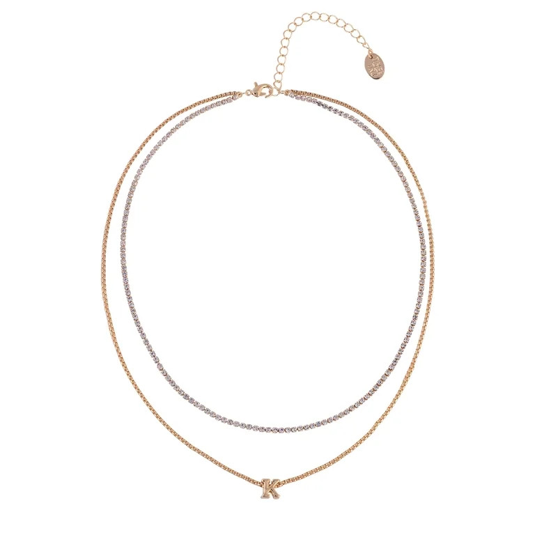 Time and Tru Goldtone 2-Row Rhinestone and Initial "K" Necklace | Walmart (US)