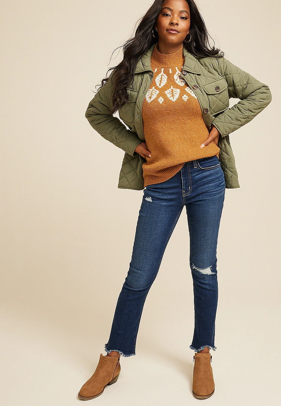 Fair Isle Leaf Mock Neck Sweater | Maurices