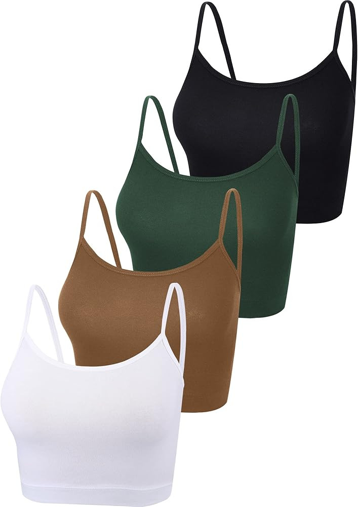 4 Pack Cropped Tank Tops for Women, Spaghetti Strap Crop Top Basic Sports Crop Cami Half Camisole... | Amazon (US)