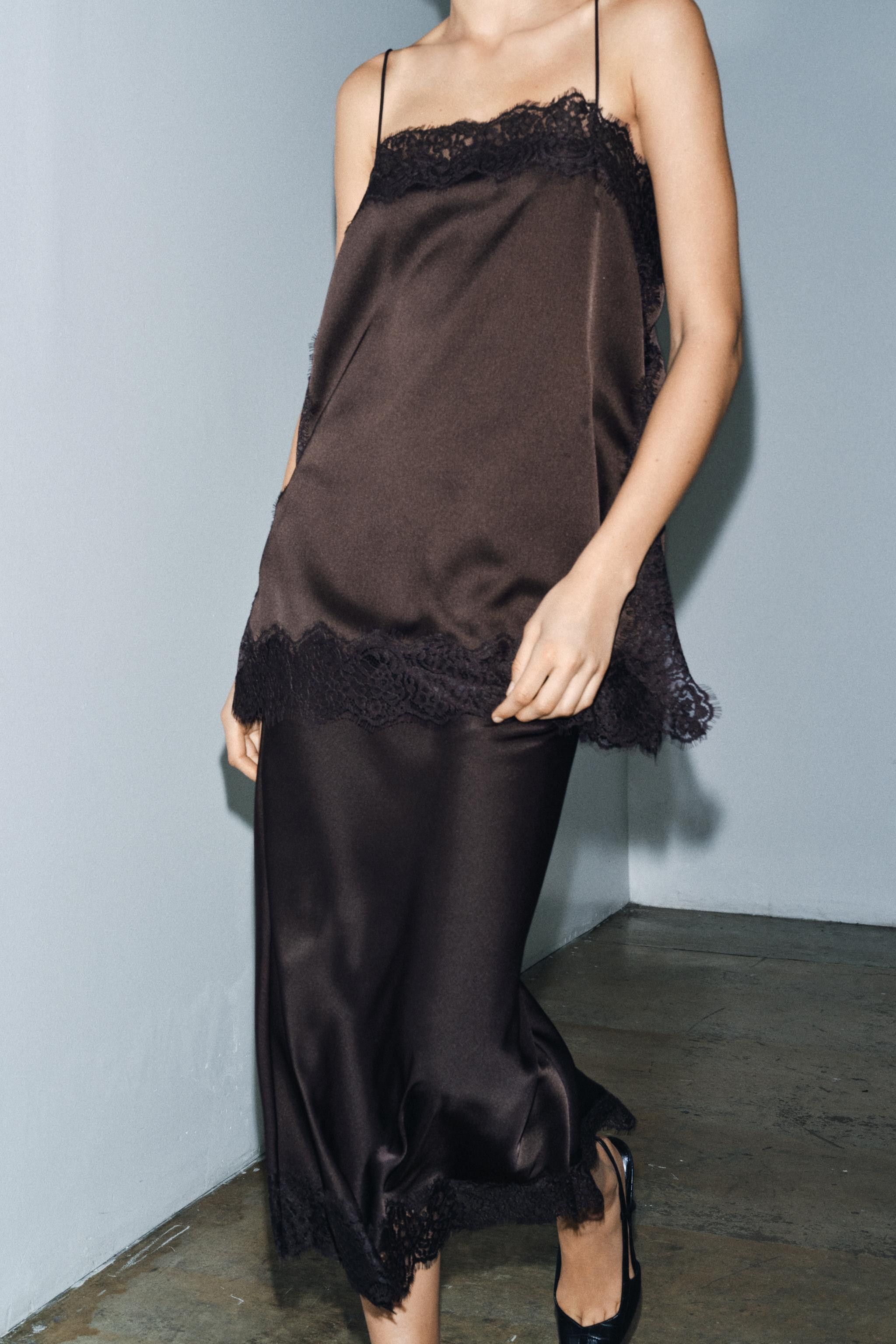 ZW COLLECTION SATIN LACE SKIRT | Zara UK