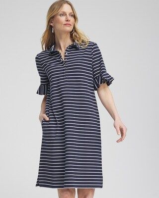Zenergy® UPF Knit Stripe Ruffle Sleeve Polo Dress | Chico's
