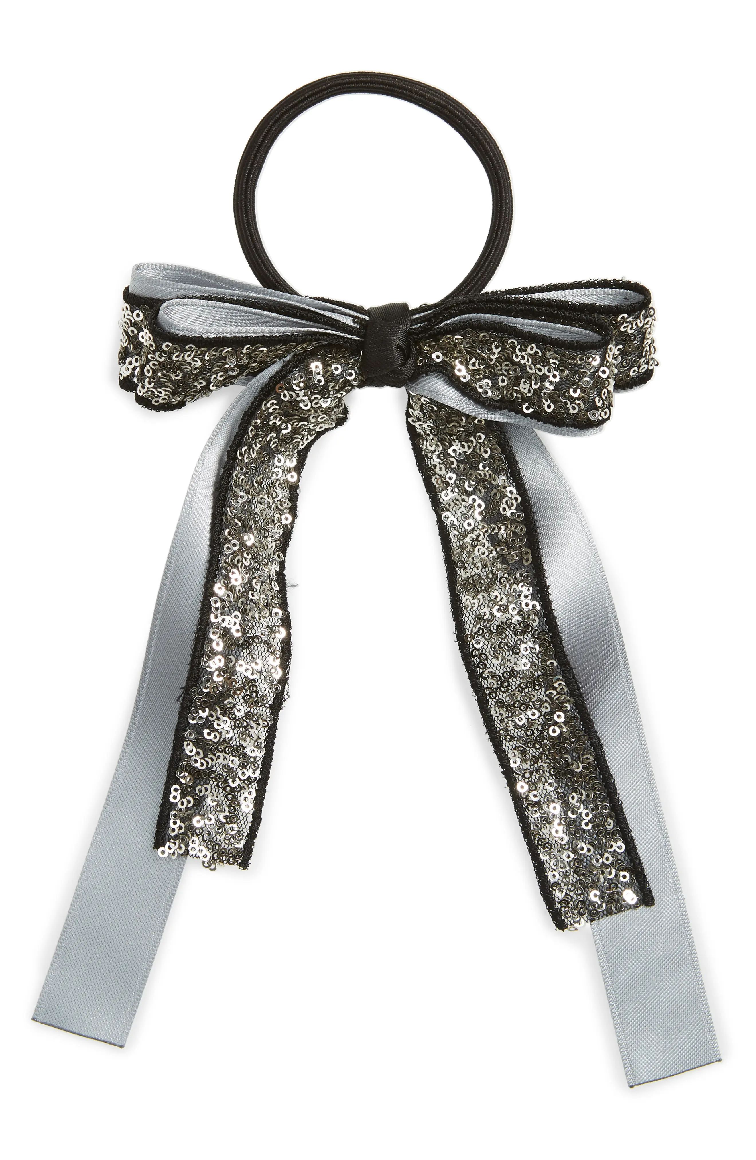 Cara Sequin Bow Ponytail Holder, Size One Size - Metallic | Nordstrom
