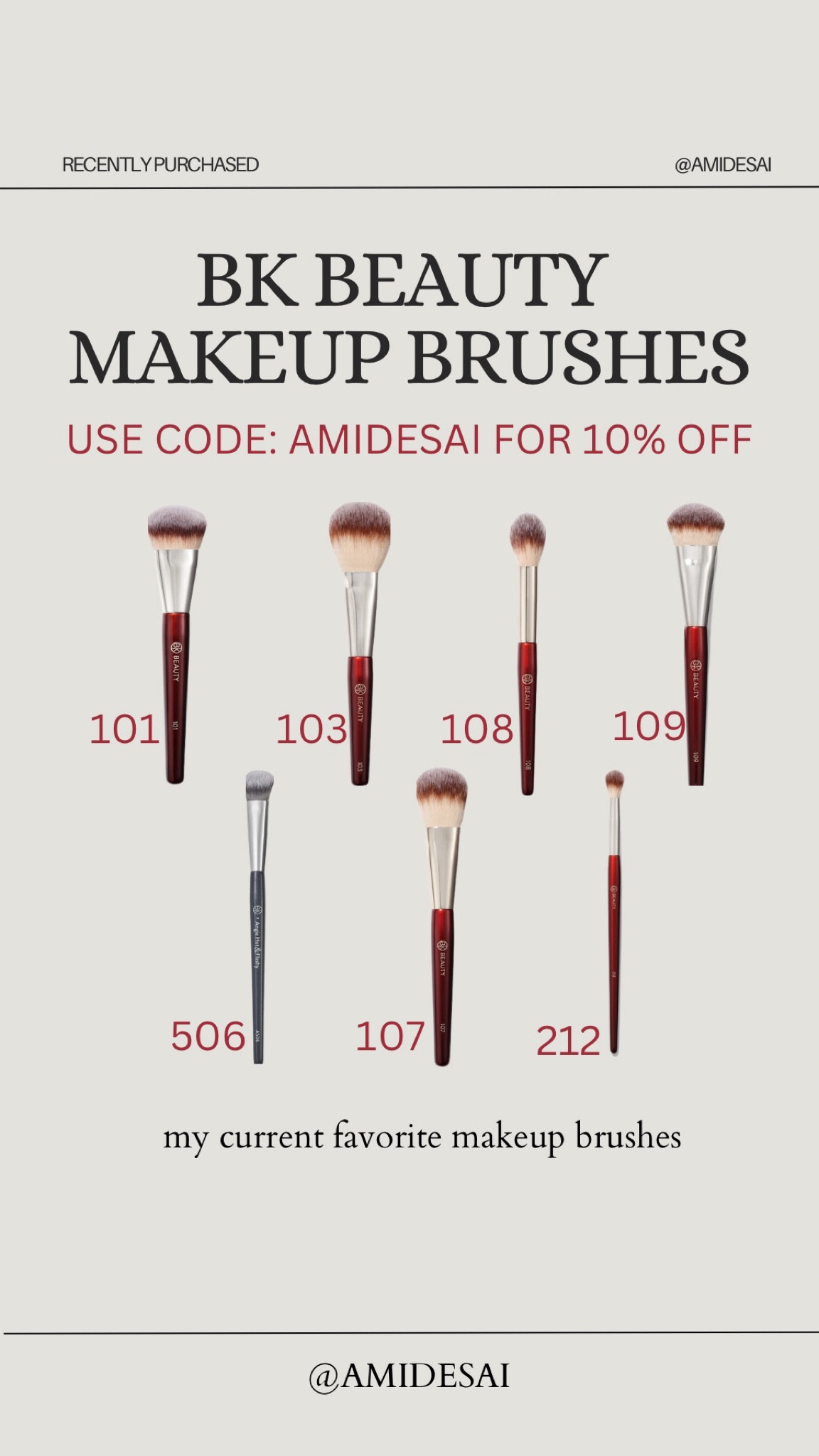 My favorite makeup brushes! Use code: AMIDESAI