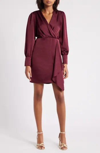Julia Jordan Drape Front Long Sleeve Satin Dress | Nordstrom | Nordstrom