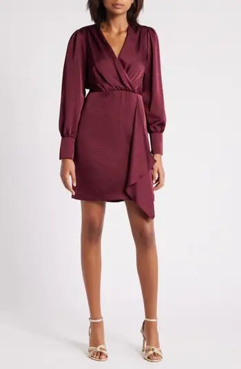 Drape Front Long Sleeve Satin Dress | Nordstrom