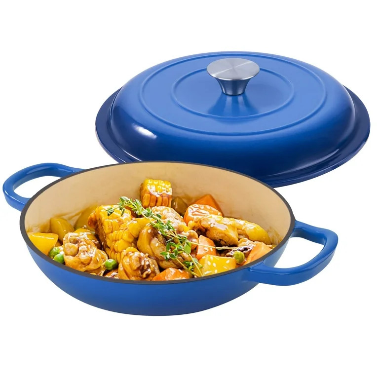 Hawsaiy 3 Quart Enameled Shallow Cast Iron Dutch Oven with Lid, Dual Handles Dutch Pots for Cooki... | Walmart (US)