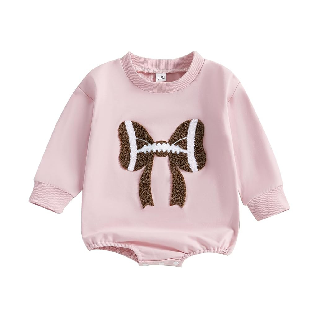 Karuedoo Newborn Baby Boy Girl Football Outfit Football Bow Sweatshirt Romper Oversized Long Slee... | Amazon (US)