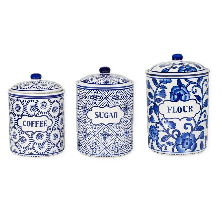 Drew Derose Blue White Patterned Ceramic 3 Pc Canister Set | Walmart (US)