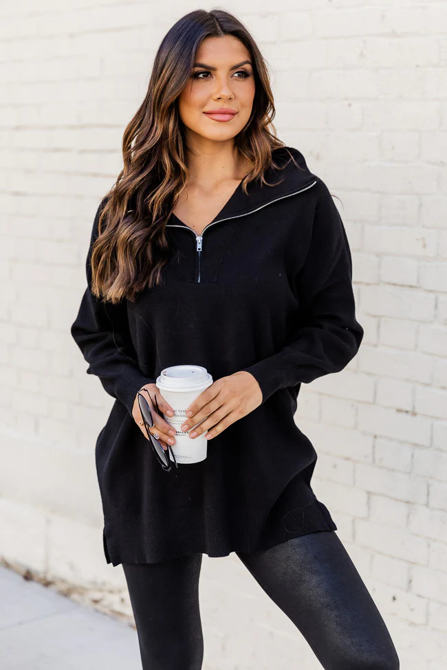 Pulling Heartstrings Black Quarter Zip Pullover DOORBUSTER | Pink Lily