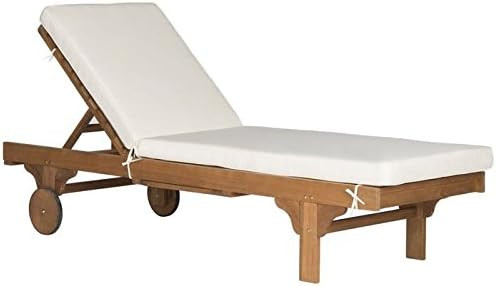 SAFAVIEH Outdoor Collection Newport Natural/ Beige Cushion Built-in Side Table Adjustable Chaise ... | Amazon (US)