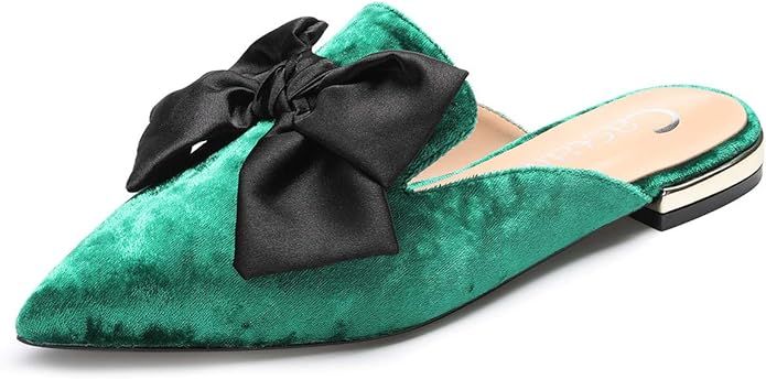 CASTAMERE Womens Pointed Toe Bow-Knot Mules Slip On Velvet Slippers Casual Comfortable Flats | Amazon (US)