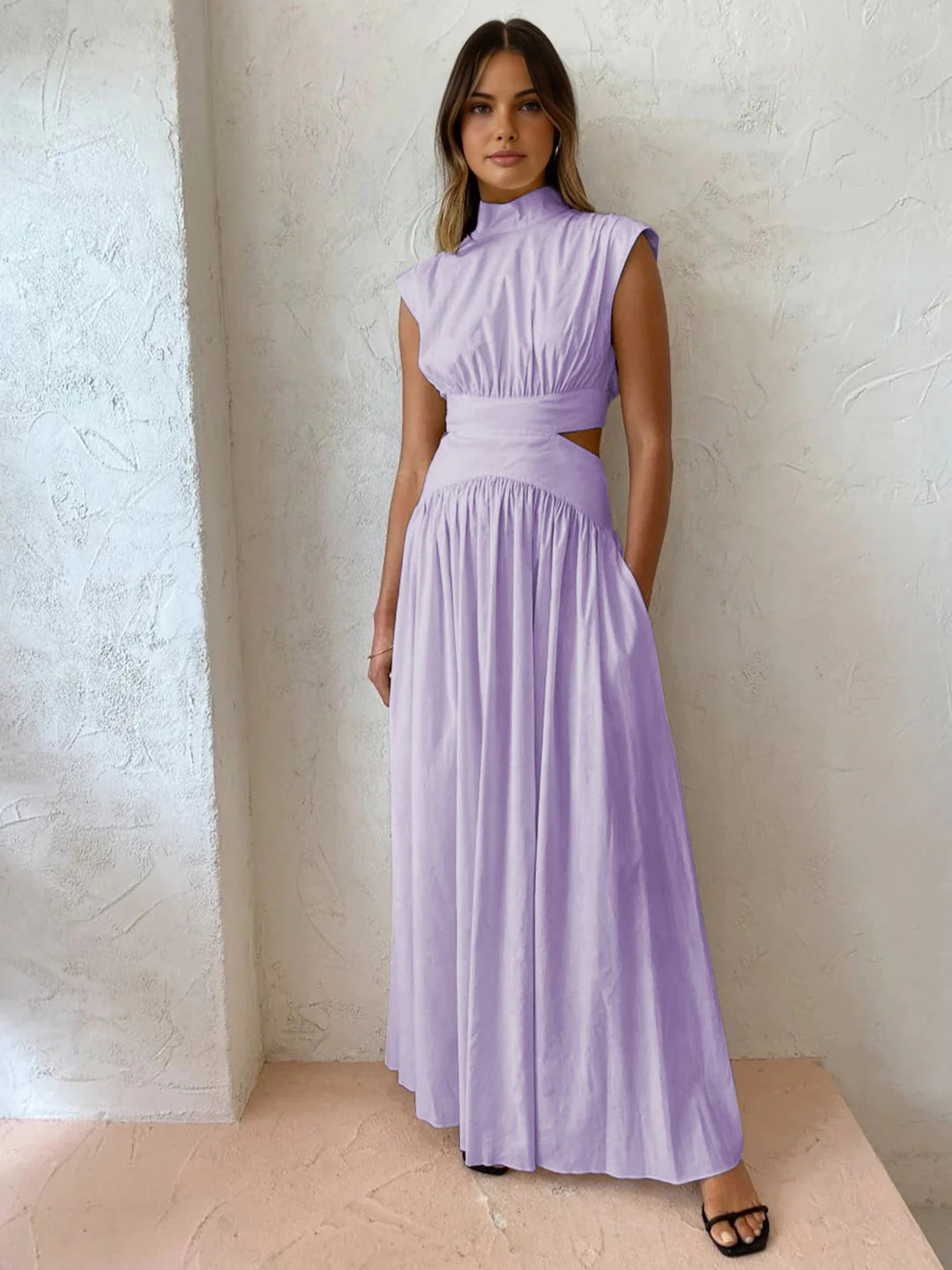 Mock Neck Cut Out Long Dress | Commense
