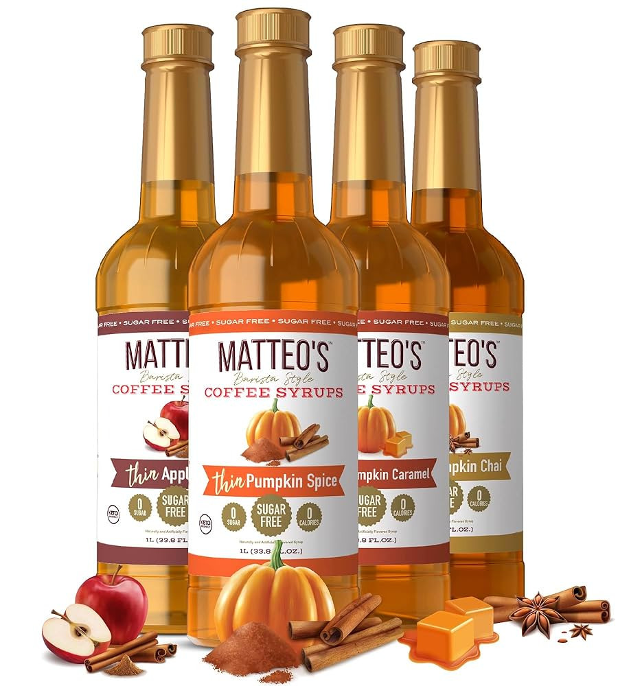 Matteo's Barista Style Sugar-Free Coffee Syrup, 4 Flavour Harvest Variety Pack, Zero Calories and... | Amazon (US)