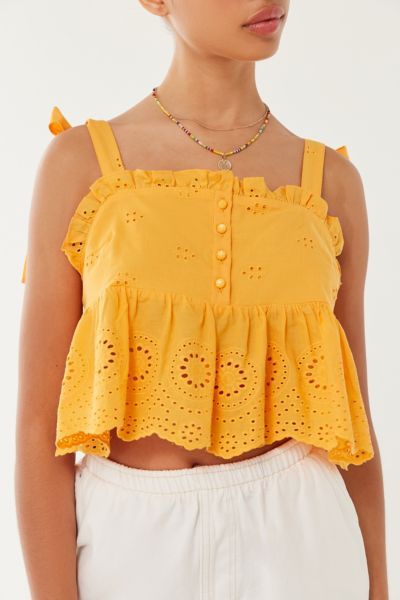 UO Adele Eyelet Babydoll Cropped Top | Urban Outfitters (US and RoW)