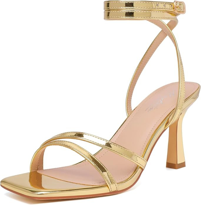 Mostrin Womens Sandals Strappy Heels for Women Ankle Strap Lace Up Heels Square Open Toe Heels Ti... | Amazon (US)