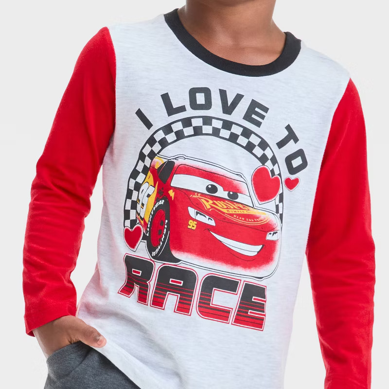 Toddler Boys' Disney Cars Lightning McQueen Valentine's Long Sleeve T-Shirt - Gray 12M | Target