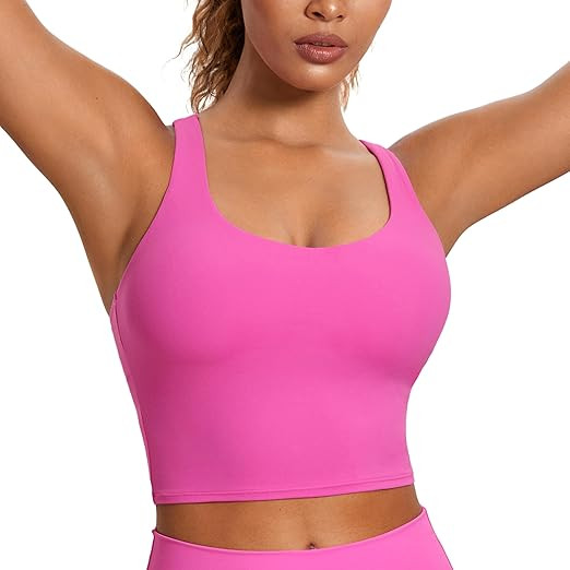 CRZ YOGA Womens Butterluxe Strappy Longline Sports Bra - Padded Criss Cross Yoga Workout Crop Tan... | Amazon (US)