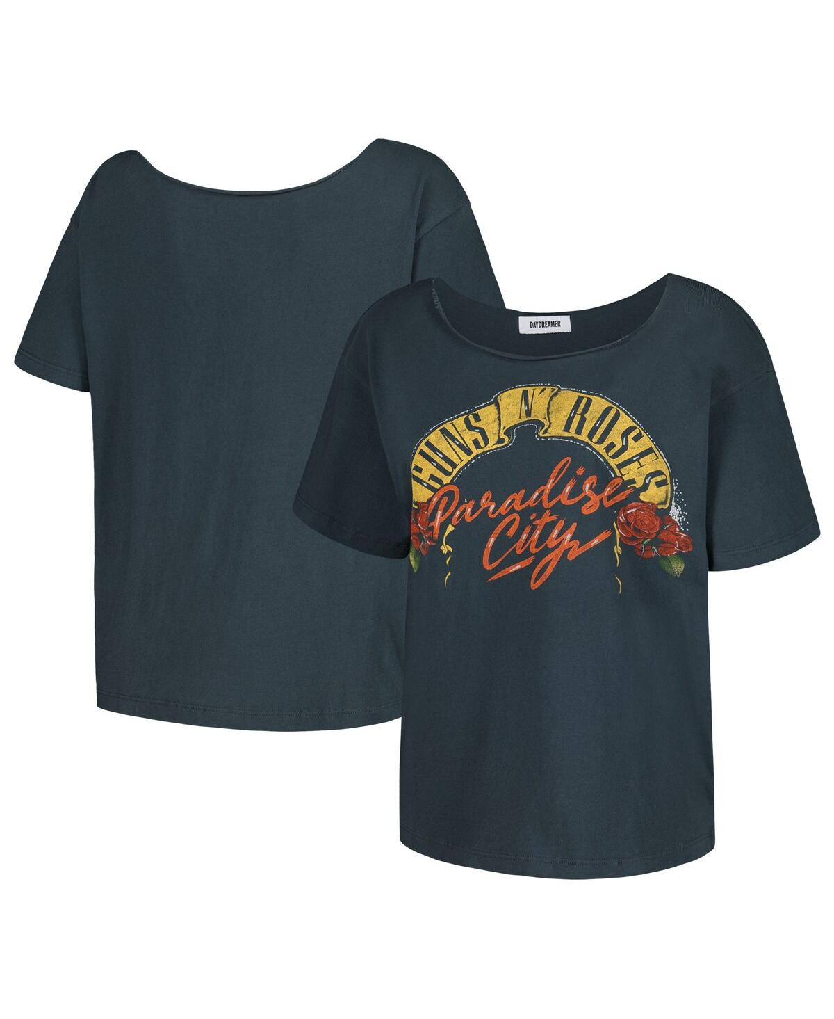 Women's Daydreamer Black Guns n Roses Off-Shoulder Graphic T-shirt - Black | Macy's