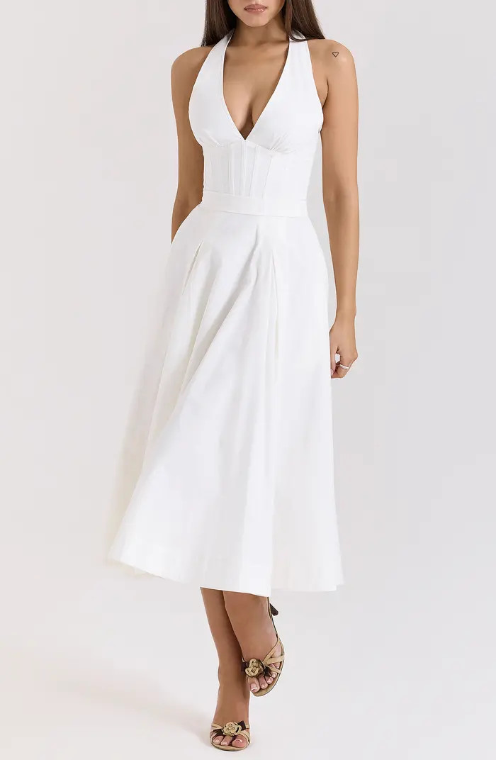 Allena Halter Stretch Cotton Midi Dress | Nordstrom