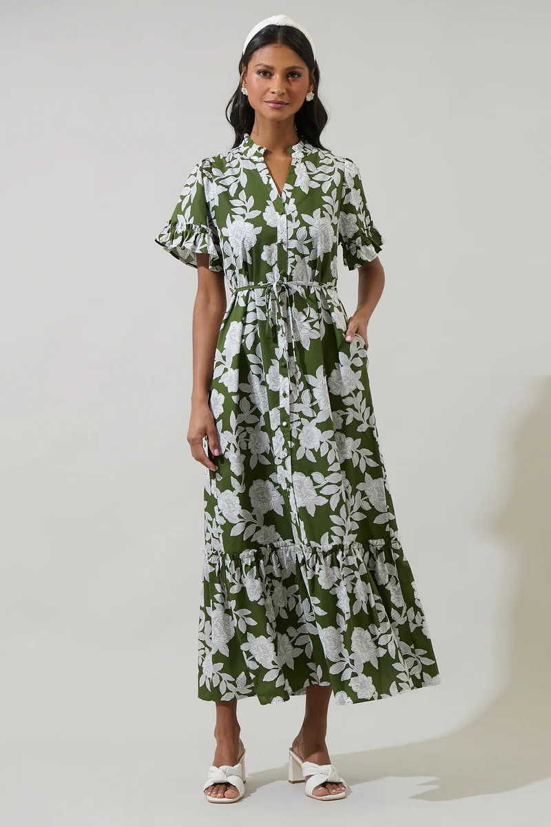 Haizley Floral Alna Button Up Midi Dress | Sugarlips