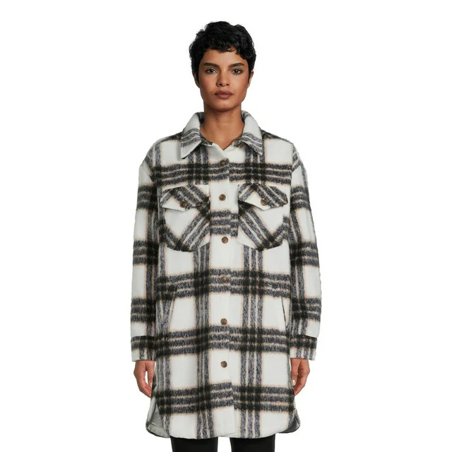 Madden NYC Juniors Plaid Shacket, Sizes XS-3XL - Walmart.com | Walmart (US)