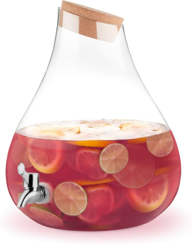 Twine Pearl Beverage Dispenser, Glass Carafe, Cork Stopper, Silver Spigot, Beverage Service, 2.5 ... | Amazon (US)