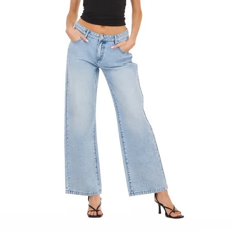 Forever 21 Women's Low Rise Baggy Stretch Denim Jeans, Sizes 0-14 | Walmart (US)
