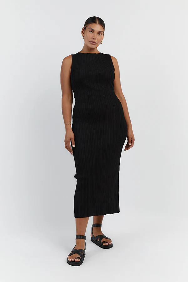 SIENNA BLACK KNIT MIDI DRESS | DISSH