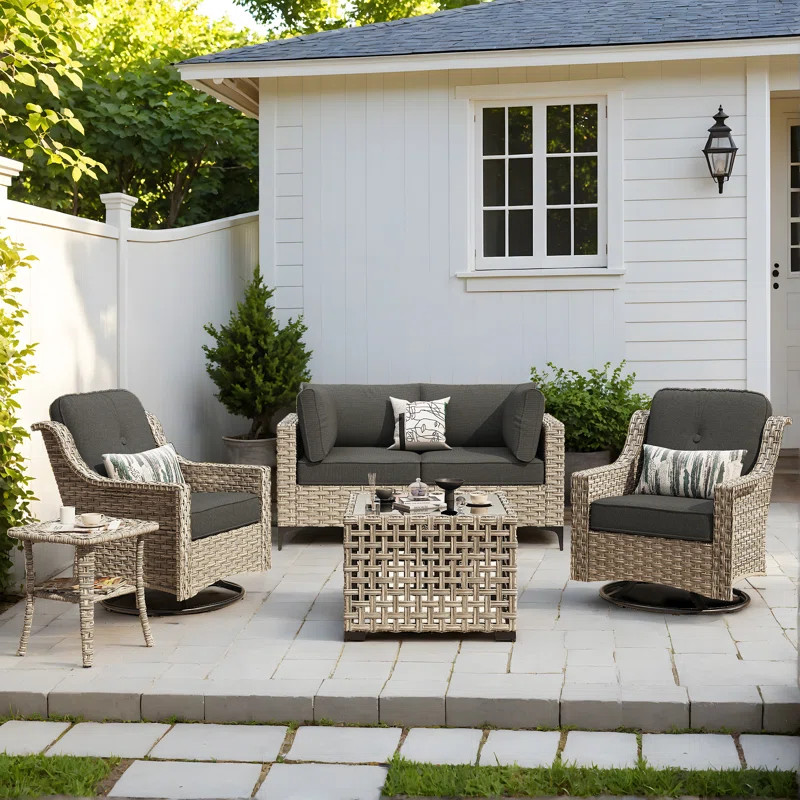 Lark Manor™ Demariea Outdoor Wicker 4 Person Seating Group With Cushions With Swivel Rocking Ch... | Wayfair North America