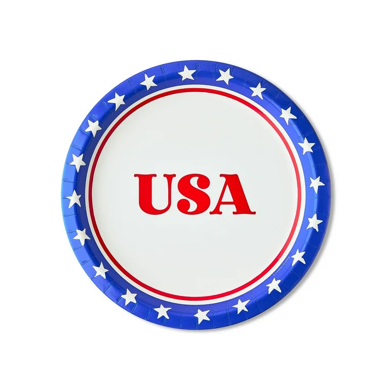 Patriotic USA Disposable Paper Plates, 10", Red/White/Blue, 8 Count, by Way To Celebrate | Walmart (US)
