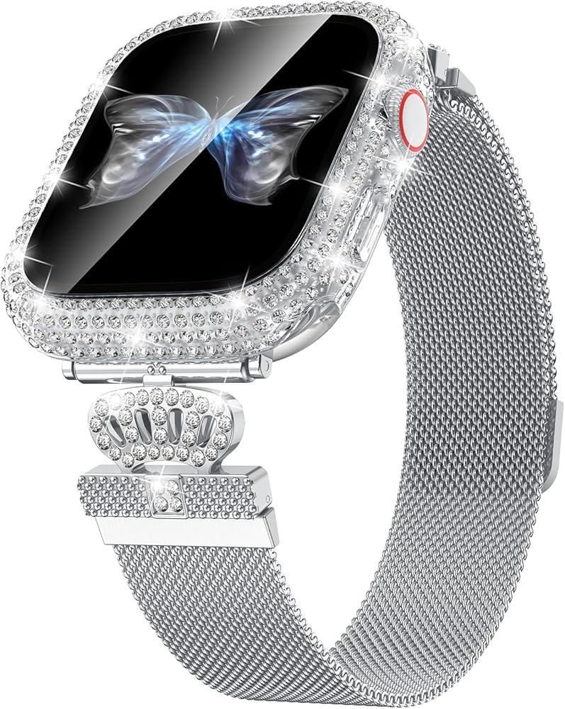 Goton Magnetic Band with Bling Case for Apple Watch Bands 40mm 41mm 44mm 45mm Women, Dressy Diamo... | Amazon (US)
