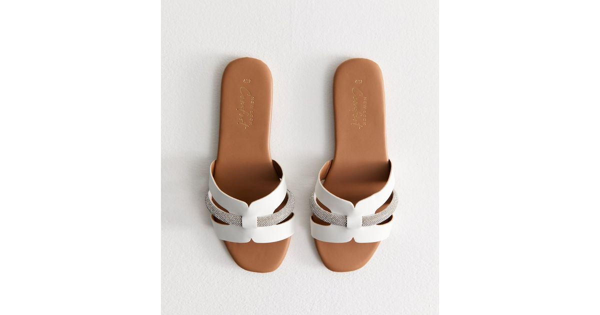 White Embellished Faux Leather Sandals | New Look | New Look (UK)