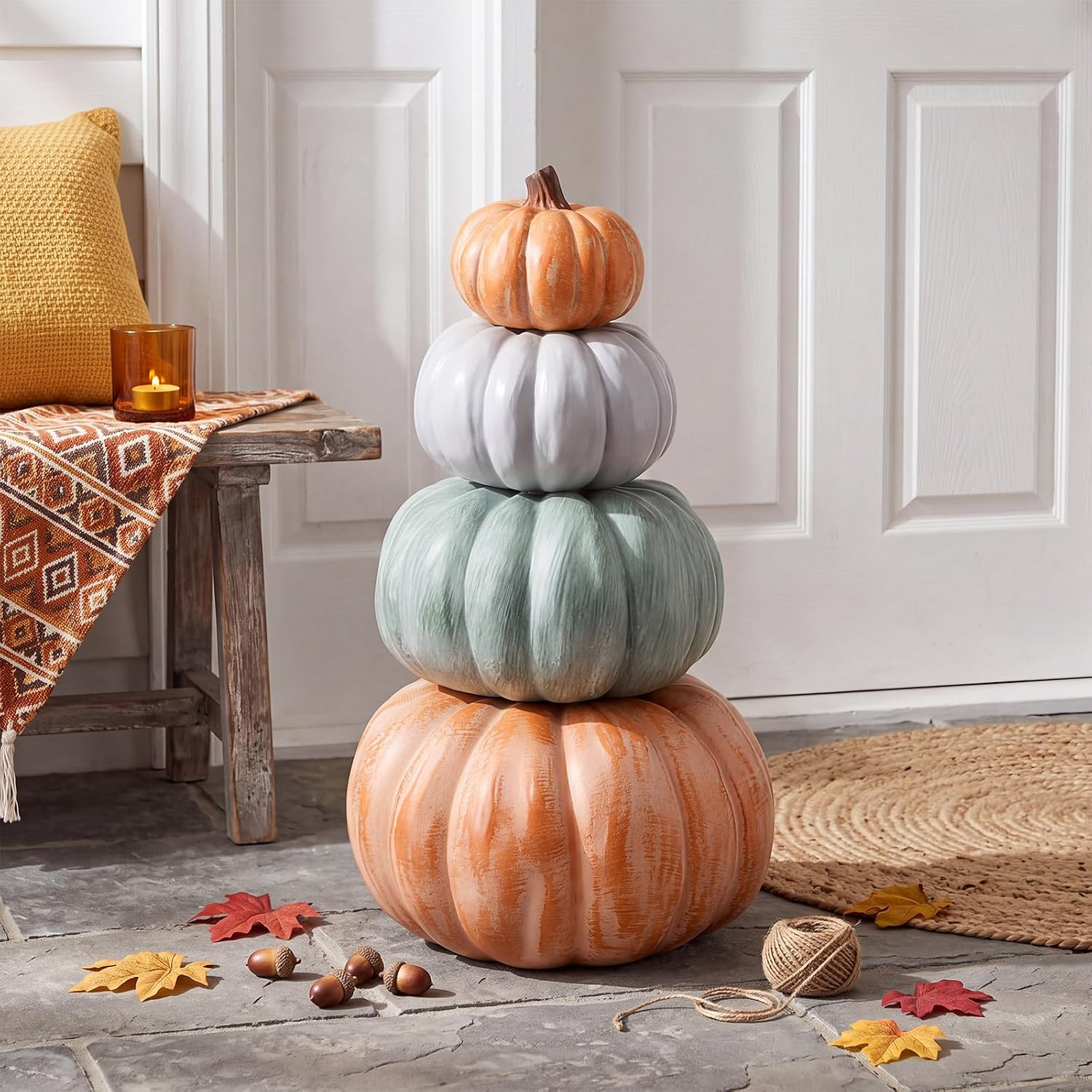 4 Pcs Stackable Resin Decorative Pumpkins Fall Outdoor Decor Fairytale | Amazon (US)