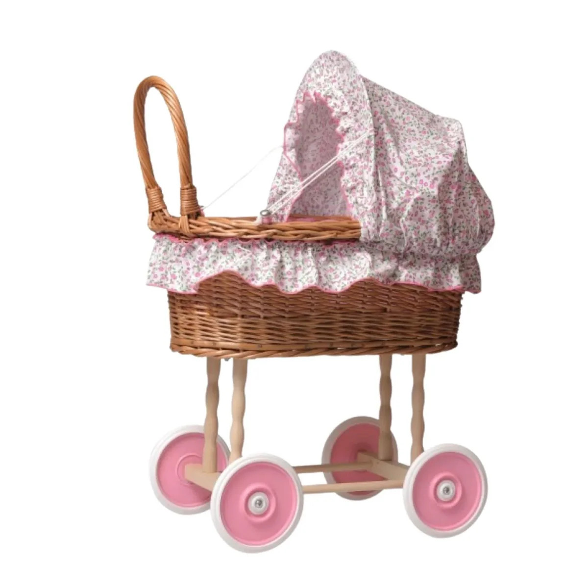 Wicker Doll Pram with Floral Bedding | The Well Appointed House, LLC