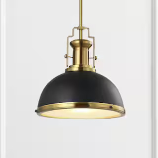 JONATHAN Y Homer 13 in. Black Brass Gold Adjustable Iron Glass Vintage Classic LED Kitchen Pendan... | The Home Depot