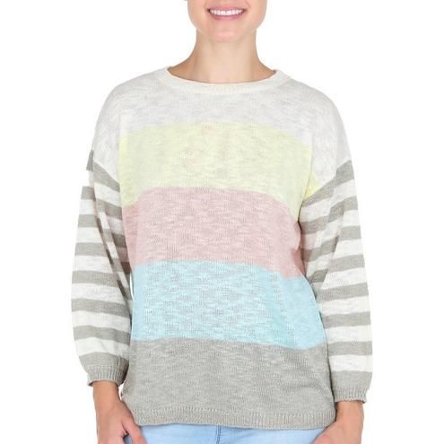 Women's Stripe Colorblock Sweater - White Multi-White Multi-1319518926891   | Burkes Outlet | bealls