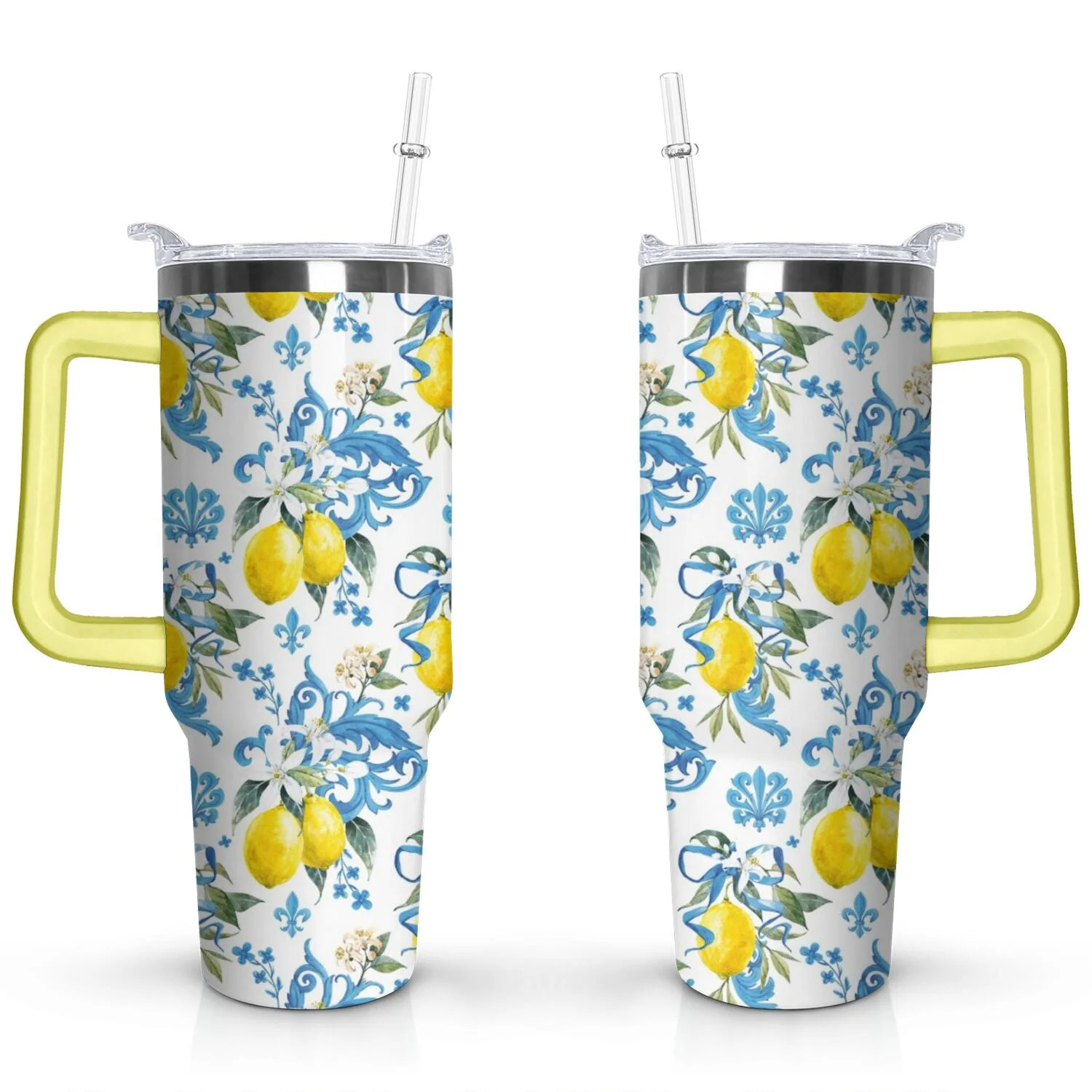 40oz Yellow Lemon Pattern Stainless Steel Flip Straw Tumbler Spill Proof Travel Cup Double Wall V... | Walmart (US)