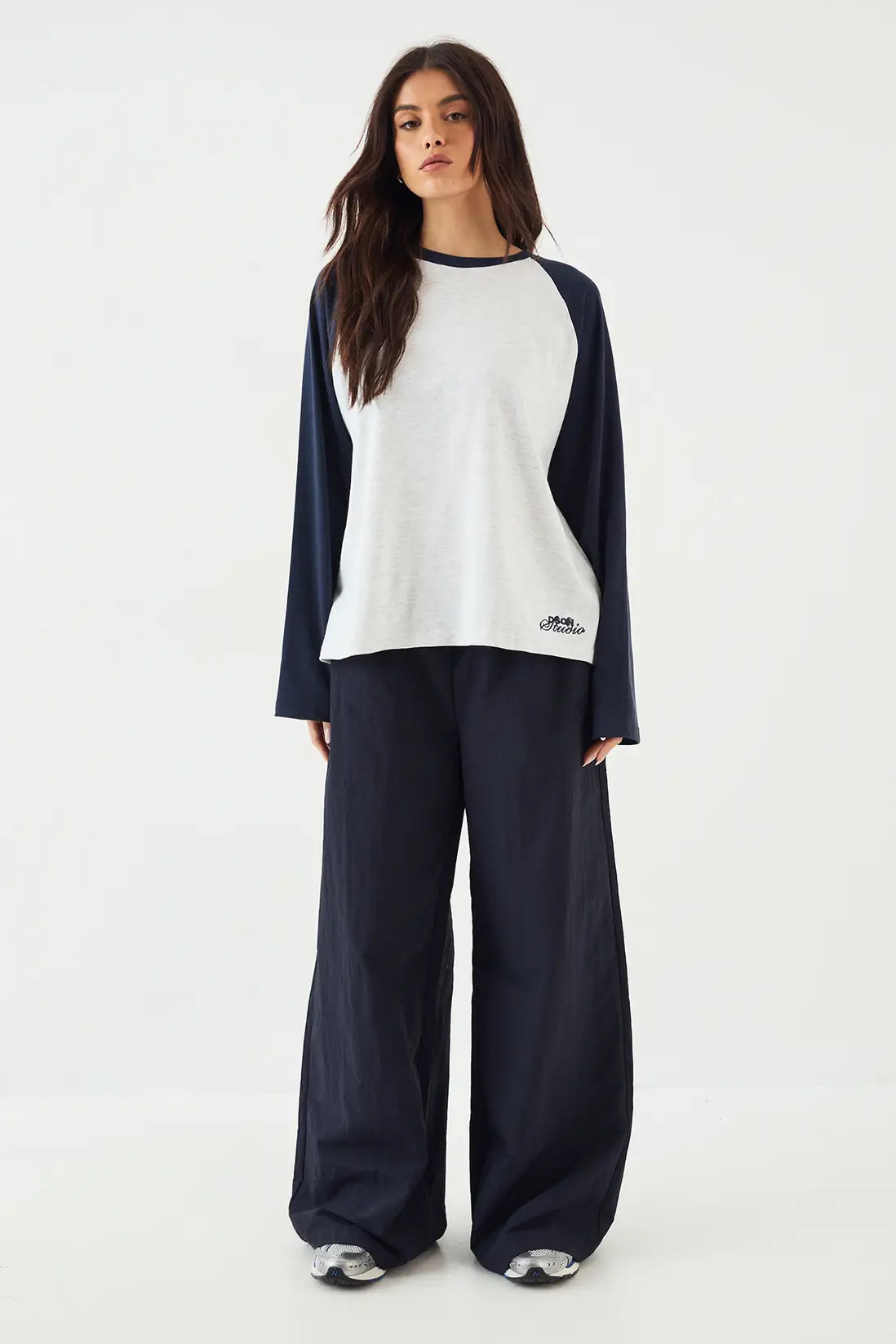 Navy DSGN Studio Raglan Sleeve Long Sleeve T-Shirt | Boohoo | Boohoo.com (UK & IE)