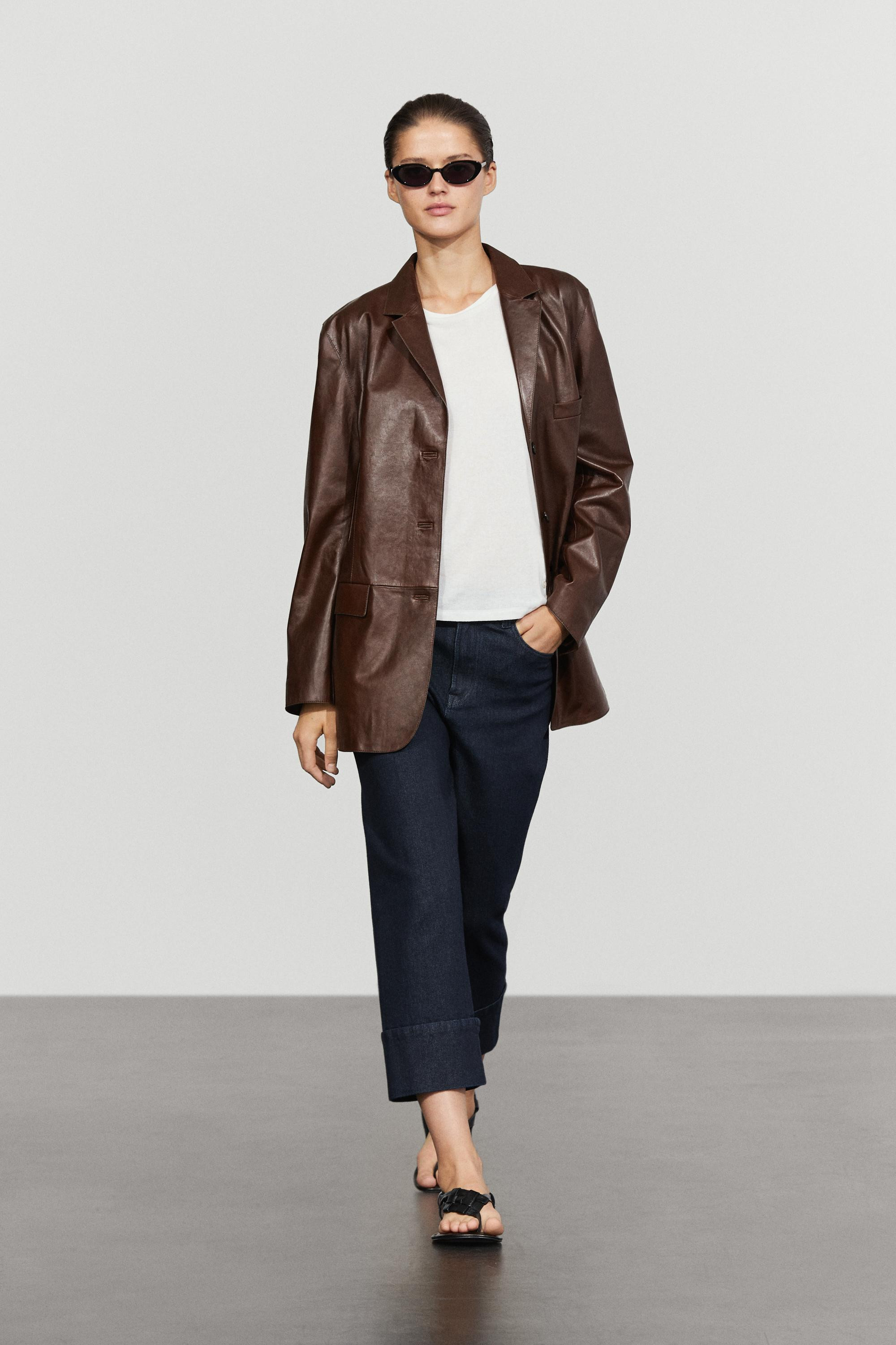 Nappa leather blazer with pocket detail | Massimo Dutti UK