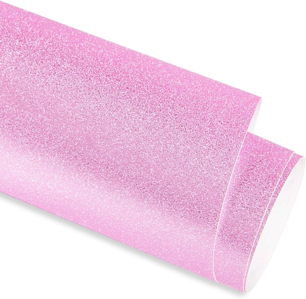 GIRAFVINYL Pink Glitter Permanent Viny,Pink Glitter Vinyl Adhesive Vinyl Roll - 12" x 6FT - Shimm... | Amazon (US)