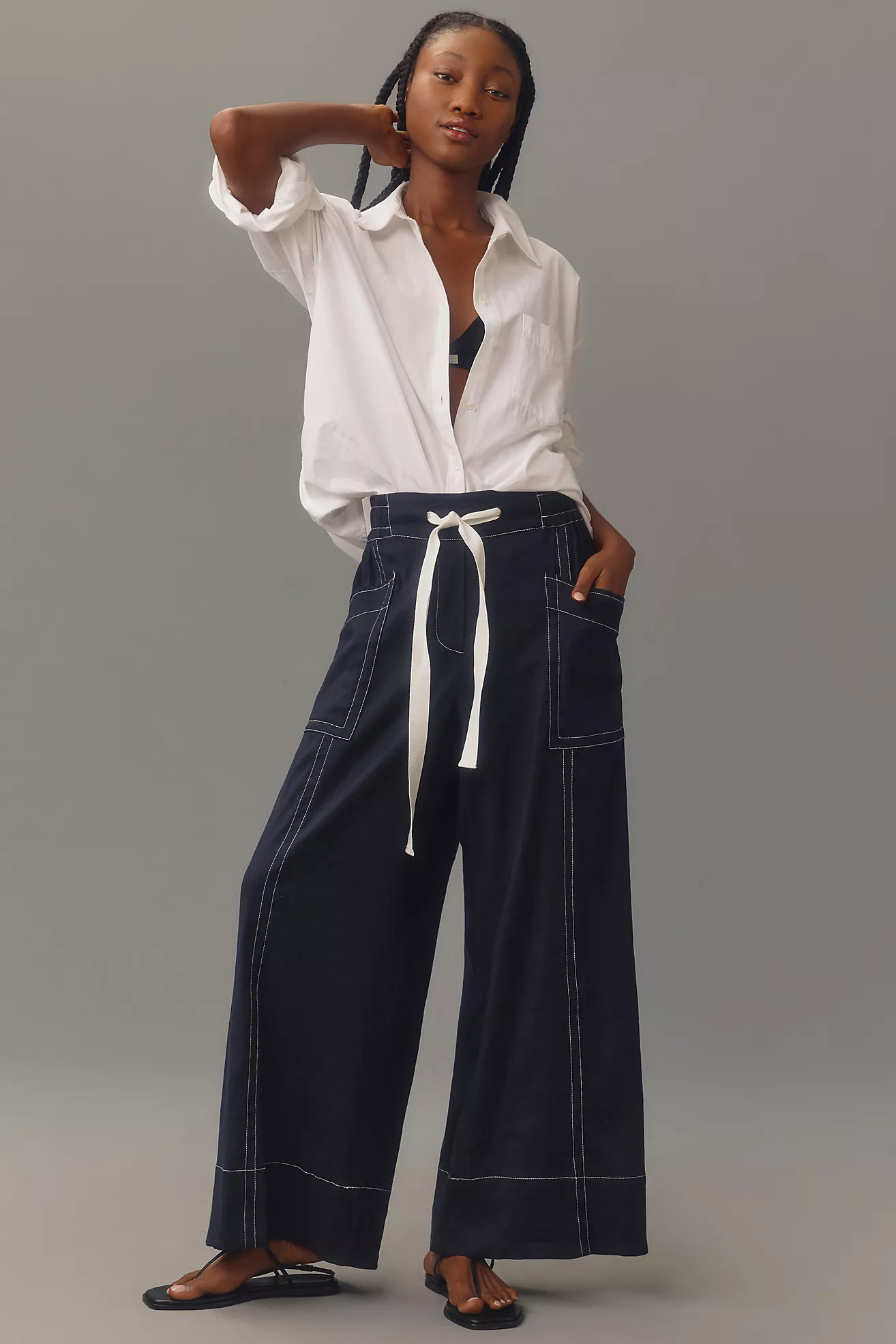 Maeve La Ponche Linen Pull-On Wide-Leg Pants | Anthropologie (US)
