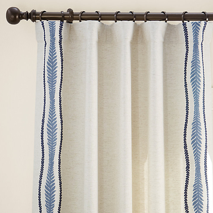 Maeve Embroidered Drapery Striped Cotton Linen Rod Pocket Curtain Panel | Ballard Designs, Inc.