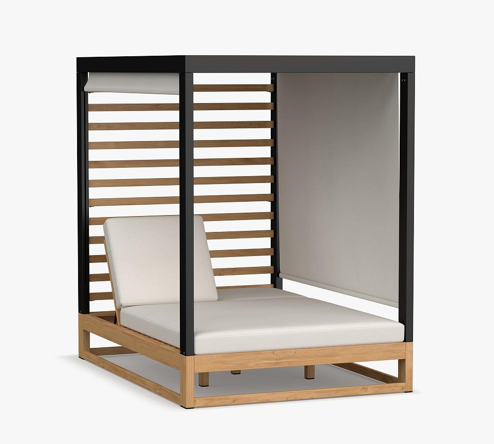 Malibu Metal & FSC(R) Teak Outdoor Daybed with Cushion, Black/Natural | Pottery Barn (US)