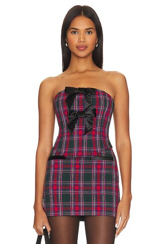 MAJORELLE Joi Bustier Top in Pink Multi Plaid from Revolve.com | Revolve Clothing (Global)