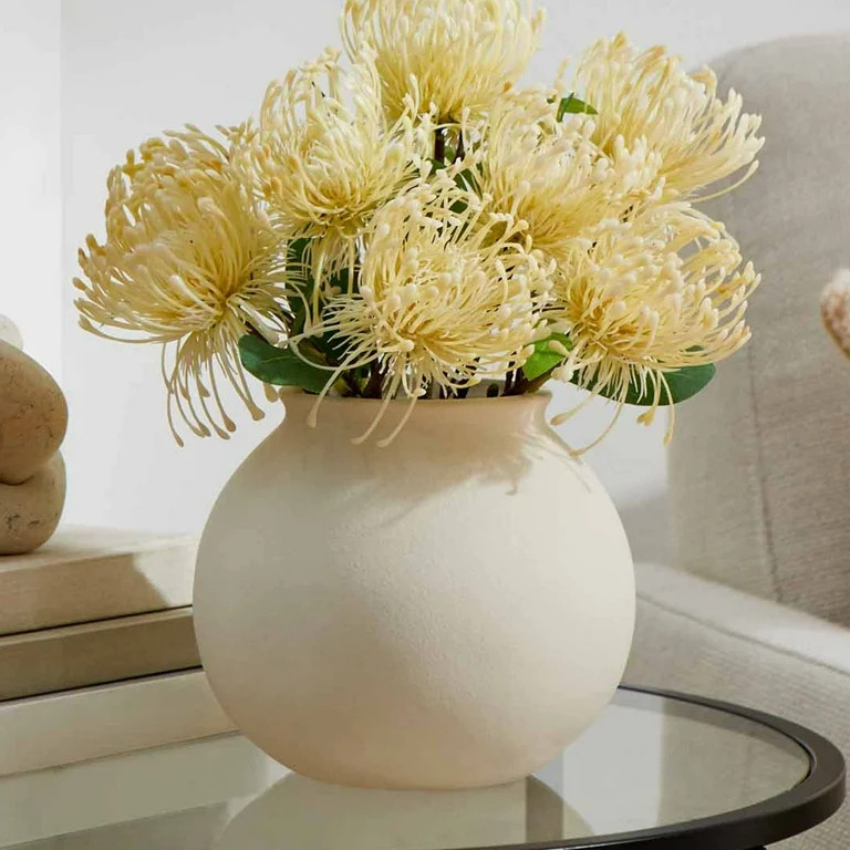 Better Homes & Gardens 5.9" Matte Ceramic Round Vase, Natural Beige White, 1 - Piece | Walmart (US)