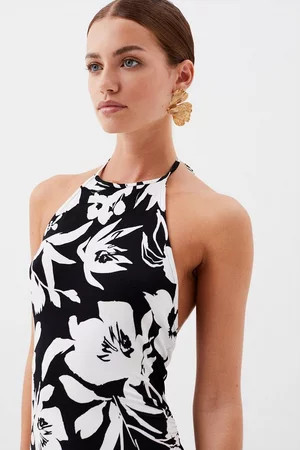 Petite Viscose Blend Jersey Floral Halter Midaxi Dress | Karen Millen US