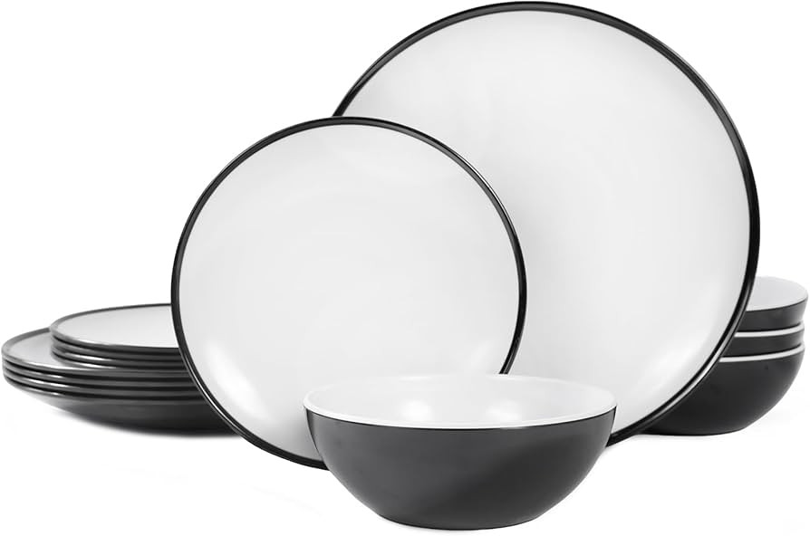 Melamine Plates Set of 4 –12-Piece Serving Dinnerware for Indoor/Outdoor Use, Durable Dishwashe... | Amazon (US)