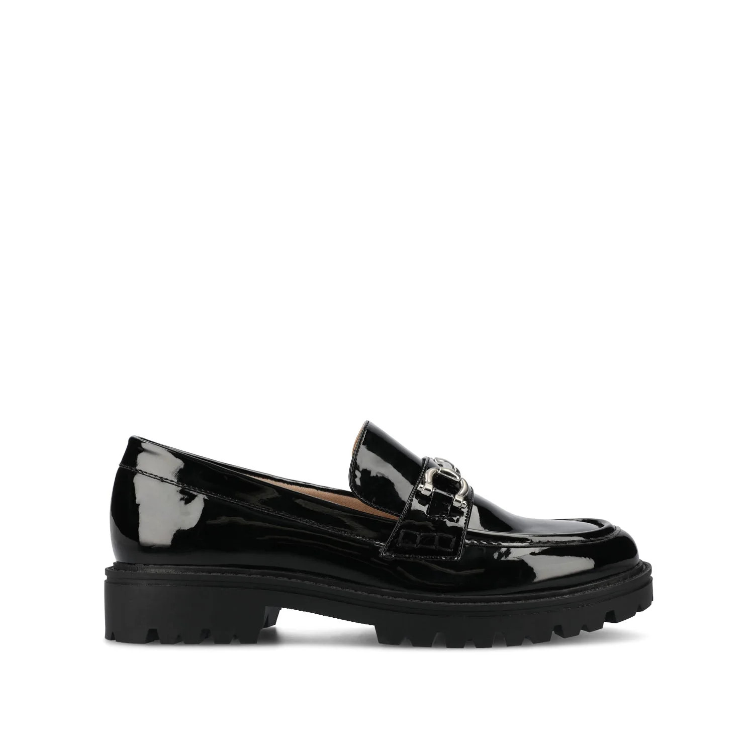 JESSAMEY HORSE BIT LOAFER FLATS IN WIDE - Black Patent Leather | Journee Collection
