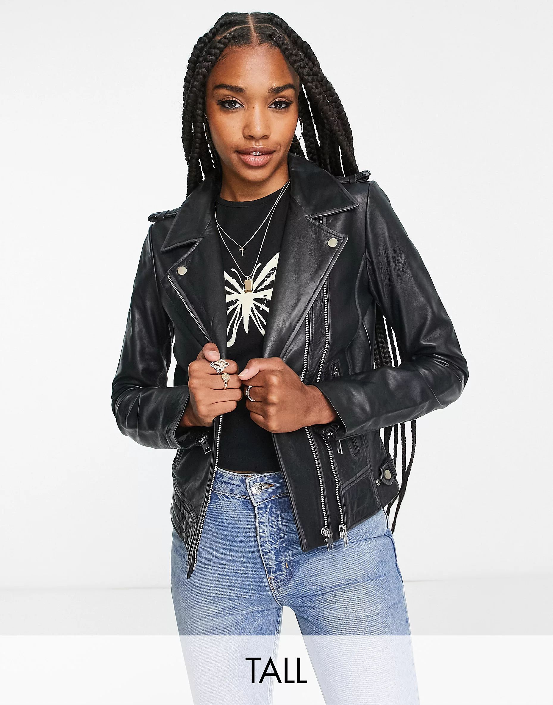 Barney's Originals Tall Beppe leather jacket with ribbed detail | ASOS | ASOS (Global)